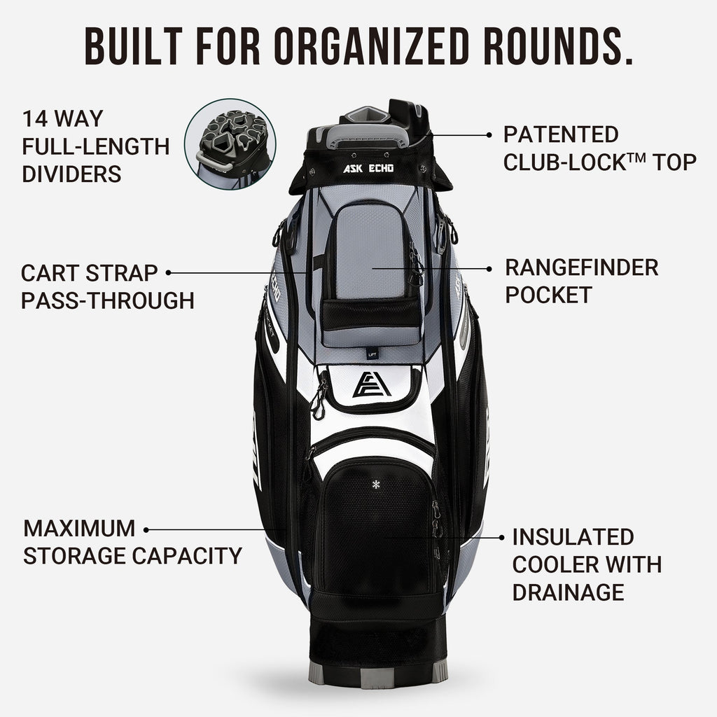 Golf T-LOCK Cart Bag – 14-Way Organizer Dividers Quiet Golf Bag